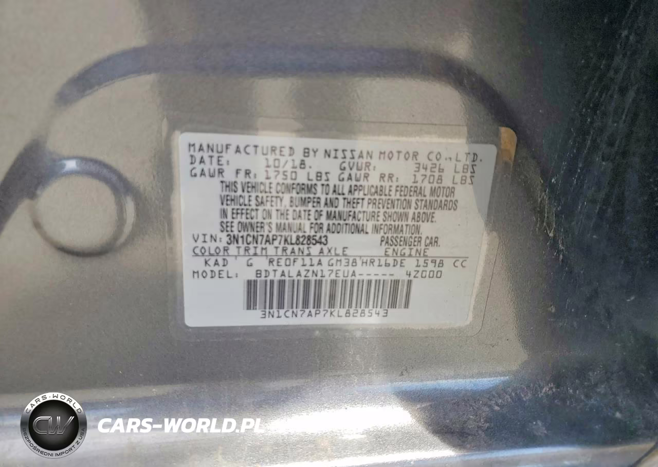 2019 Nissan Versa S Plus VIN:3N1CN7AP7KL828543 - 12