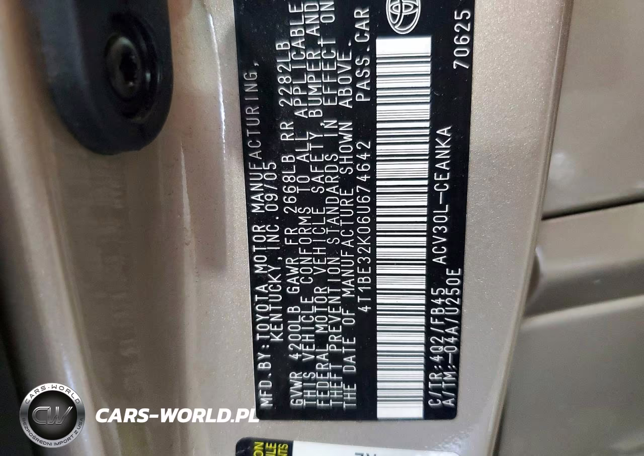 2006 Toyota Camry Le VIN:4T1BE32K06U674642 - 12