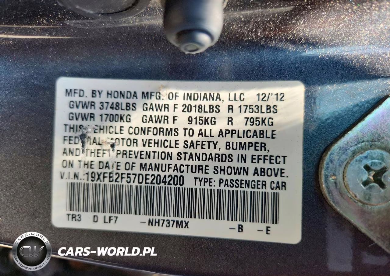 2013 Honda Civic Lx VIN:19XFB2F57DE204200 - 13