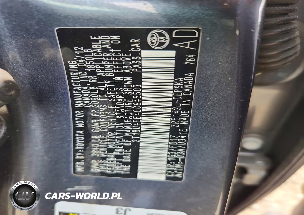 2012 Toyota Corolla S VIN:2T1BU4EE4CC845503 - 12