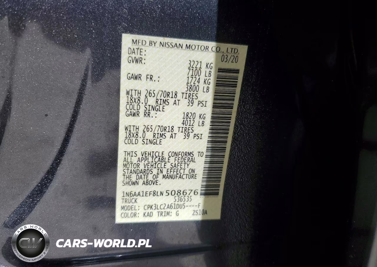 2020 Nissan Titan Sv VIN:1N6AA1EF8LN508676 - 12