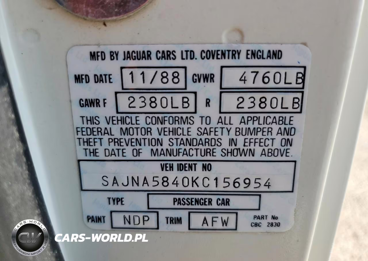 1989 Jaguar Xjs VIN:SAJNA5840KC156954 - 12