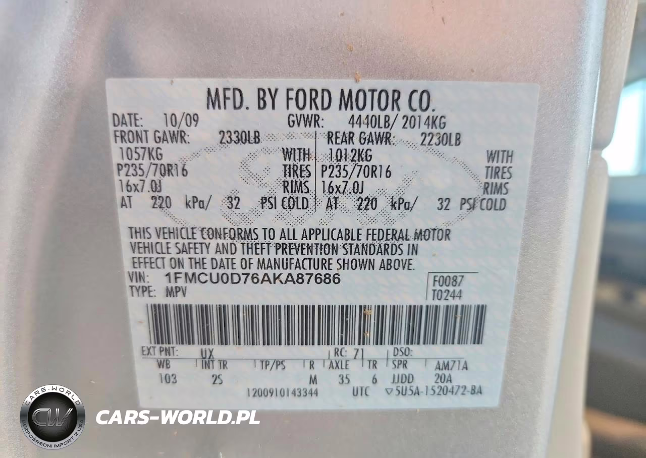 2010 Ford Escape Xlt VIN:1FMCU0D76AKA87686 - 13