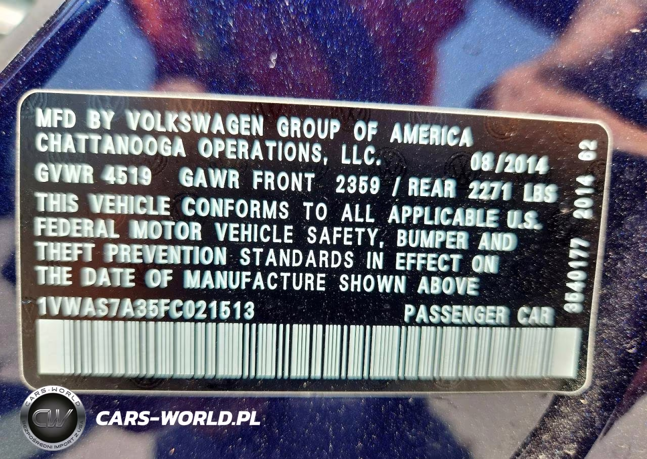 2015 Volkswagen Passat S VIN:1VWAS7A35FC021513 - 13
