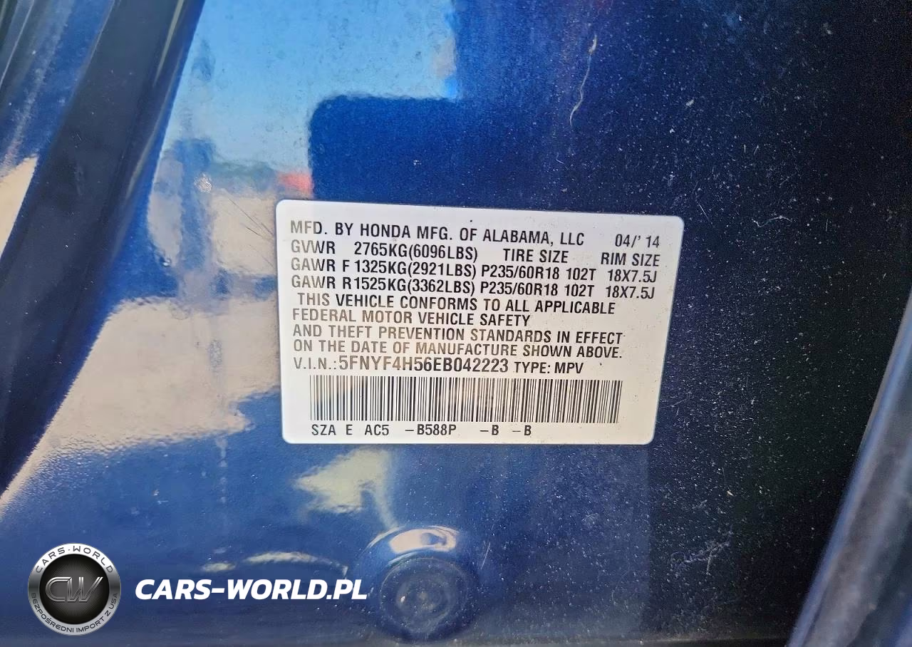 2014 Honda Pilot Exl VIN:5FNYF4H56EB042223 - 13