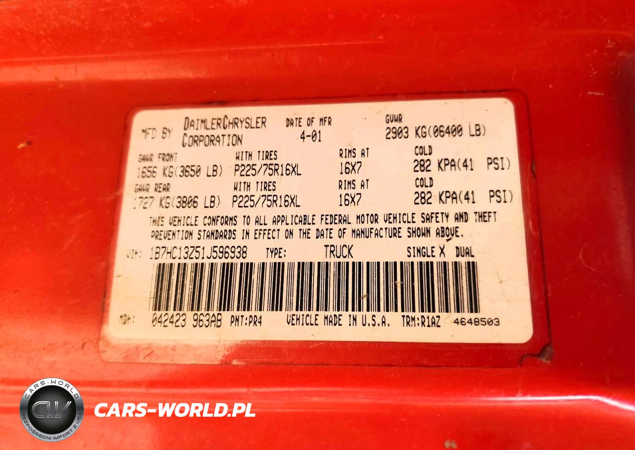 2001 Dodge Ram 1500 VIN:1B7HC13Z51J596938 - 12