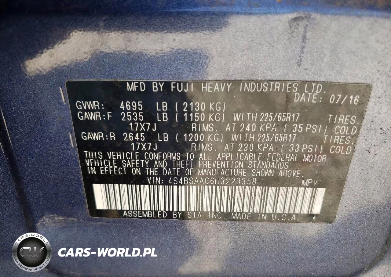 2017 Subaru Outback 2.5I VIN:4S4BSAAC6H3223358 - 12