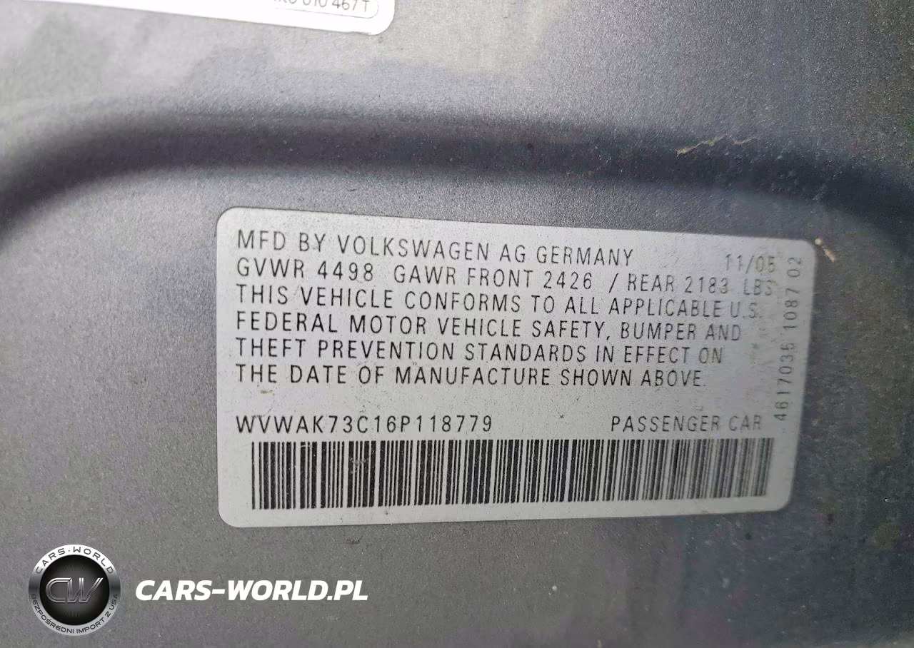 2006 Volkswagen Passat 2.0T VIN:WVWAK73C16P118779 - 12