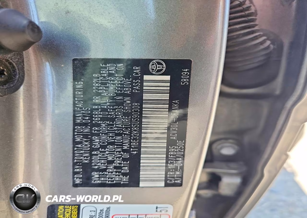 2005 Toyota Camry Standard VIN:4T1BE32K85U590308 - 12
