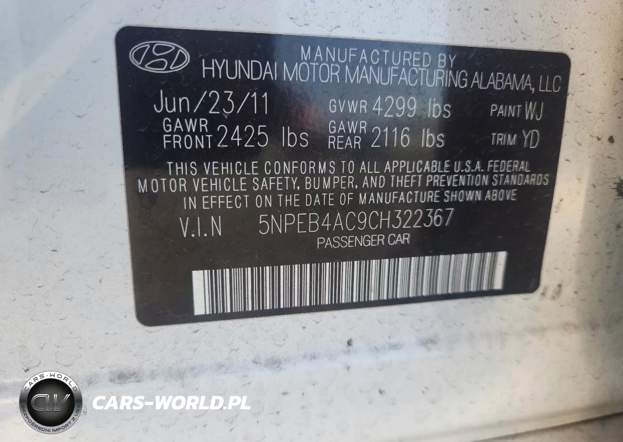 2012 Hyundai Sonata Gls VIN:5NPEB4AC9CH322367 - 12