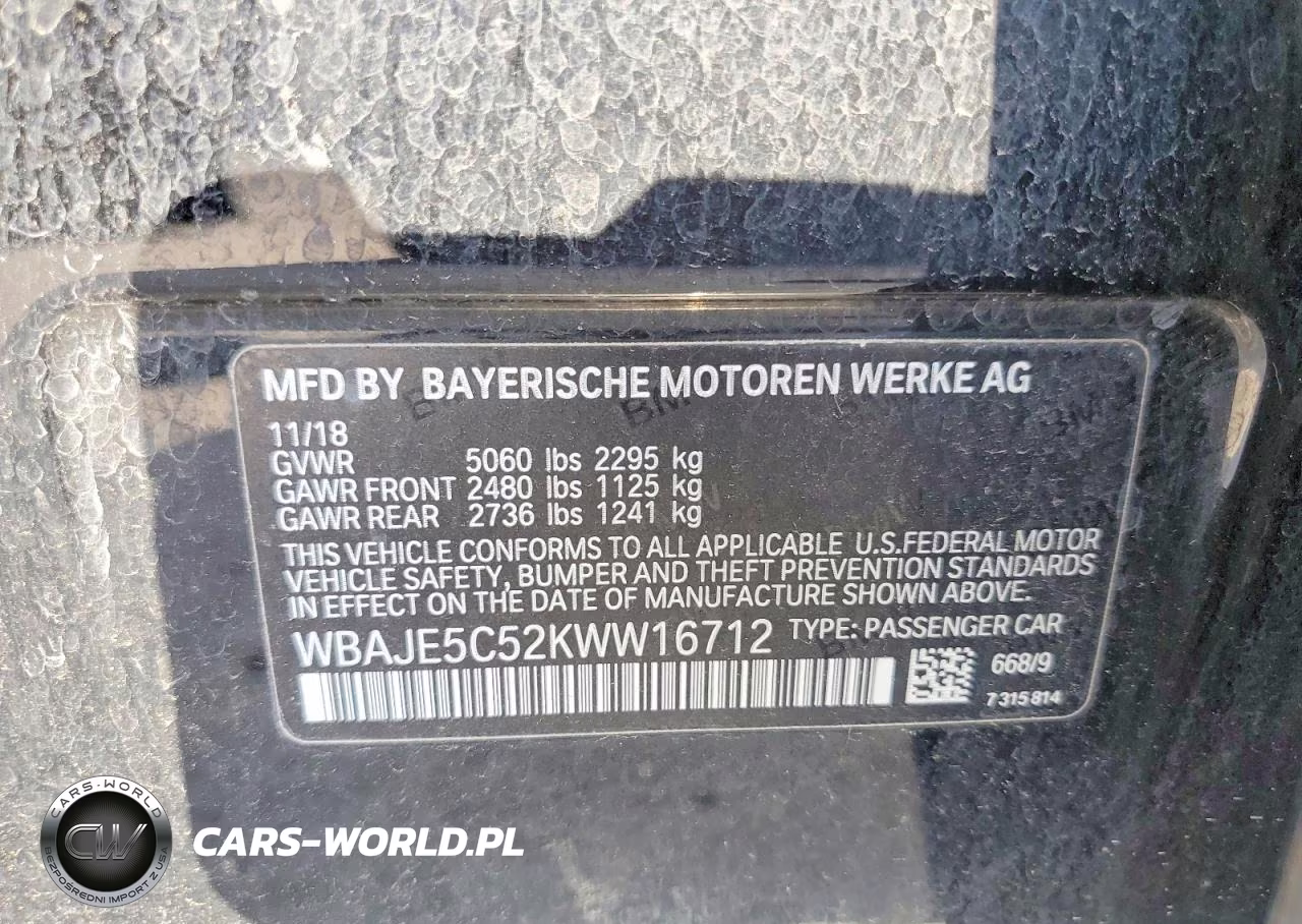 2019 BMW 540 I VIN:WBAJE5C52KWW16712 - 12