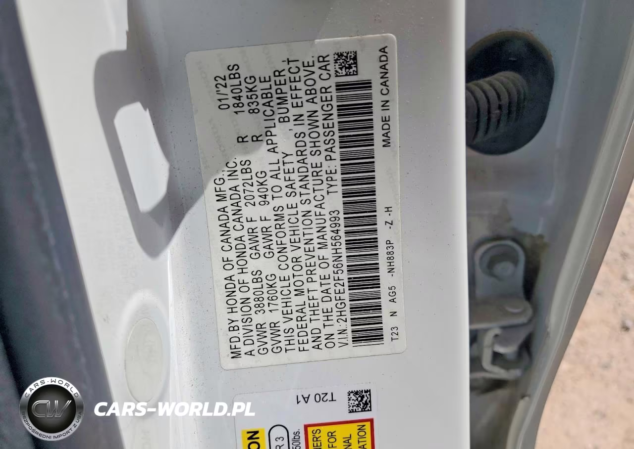 2022 Honda Civic Sport VIN:2HGFE2F56NH564993 - 13