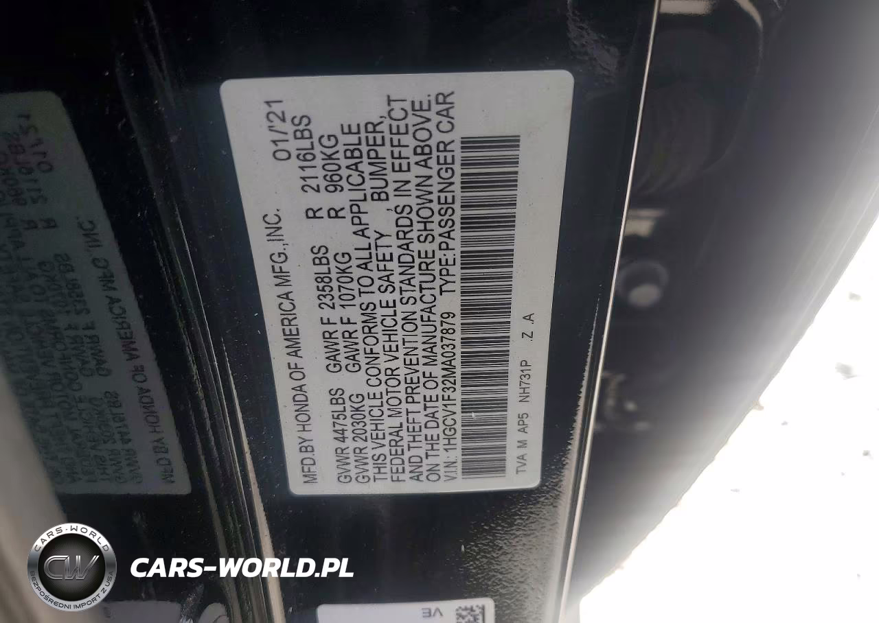 2021 Honda Accord Sport VIN:1HGCV1F32MA037879 - 12