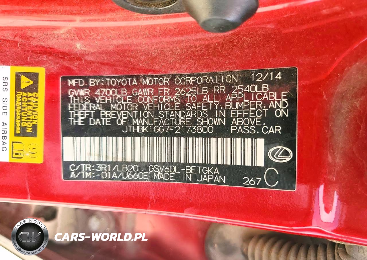 2015 Lexus Es 350 VIN:JTHBK1GG7F2173800 - 12