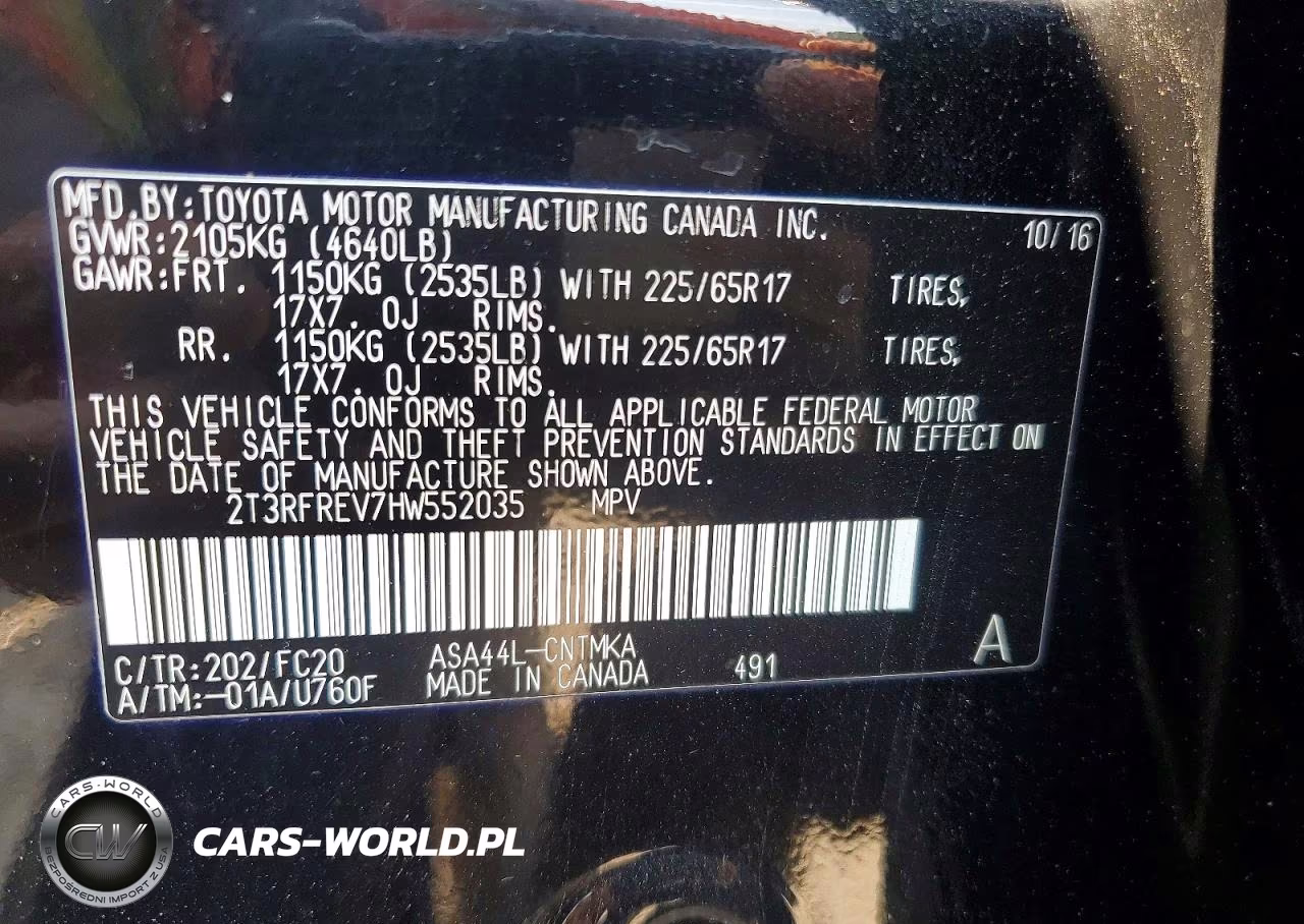 2017 Toyota Rav4 Xle VIN:2T3RFREV7HW552035 - 14