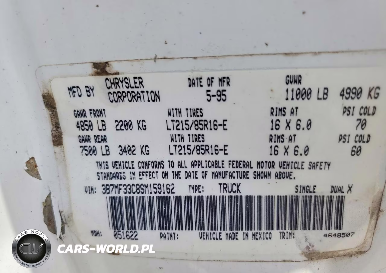 1995 Dodge Ram 3500 VIN:3B7MF33C8SM159162 - 12
