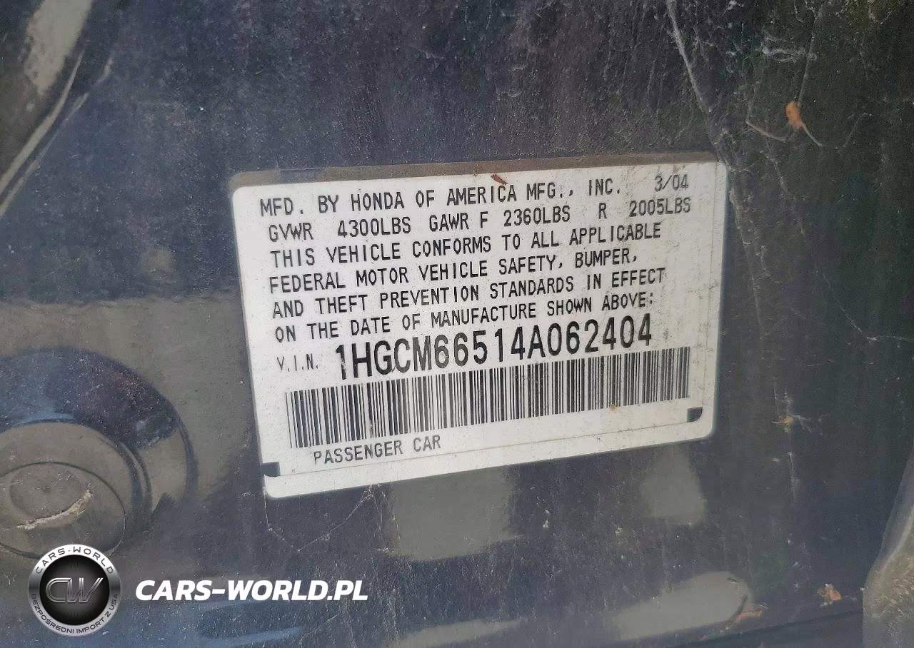 2004 Honda Accord Ex VIN:1HGCM66514A062404 - 12