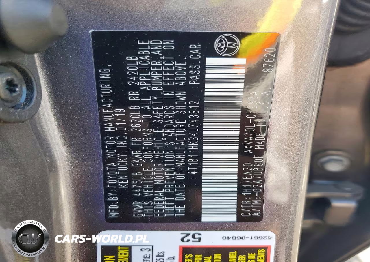 2019 Toyota Camry Se VIN:4T1B11HK3KU743812 - 12