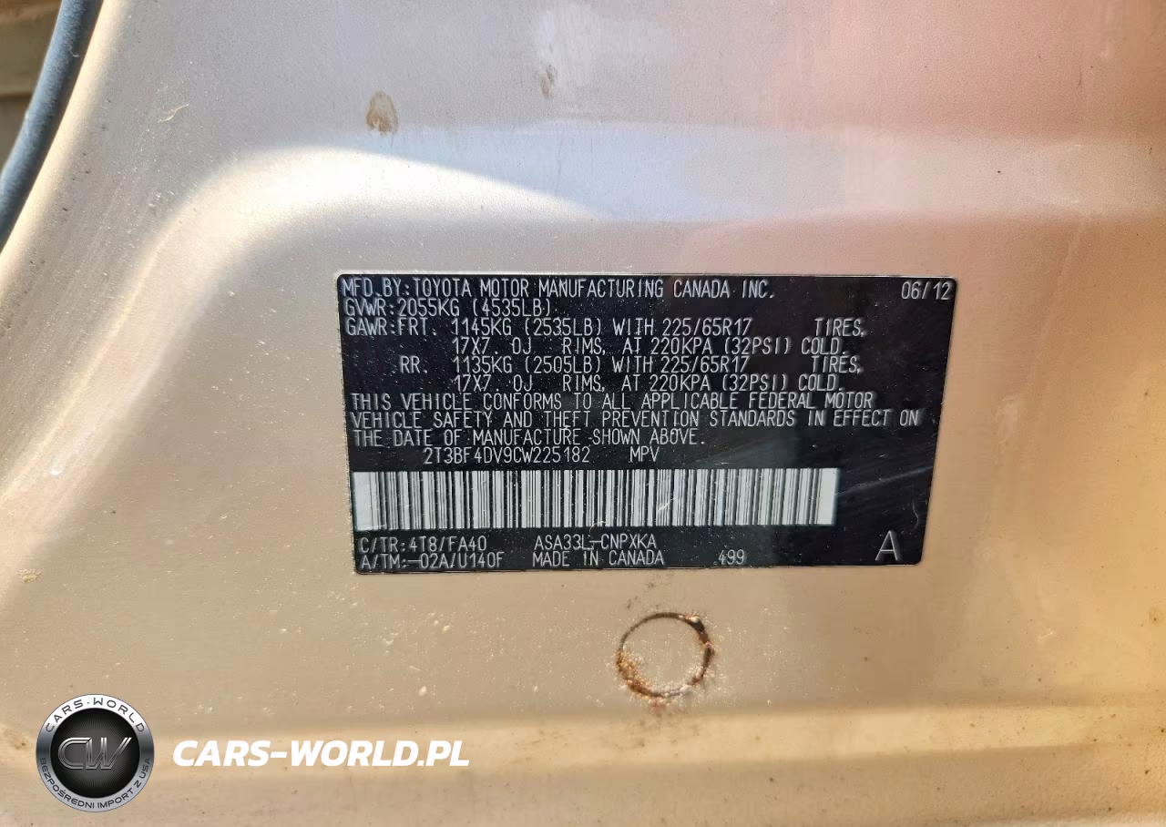 2012 Toyota Rav4 Base VIN:2T3BF4DV9CW225182 - 13