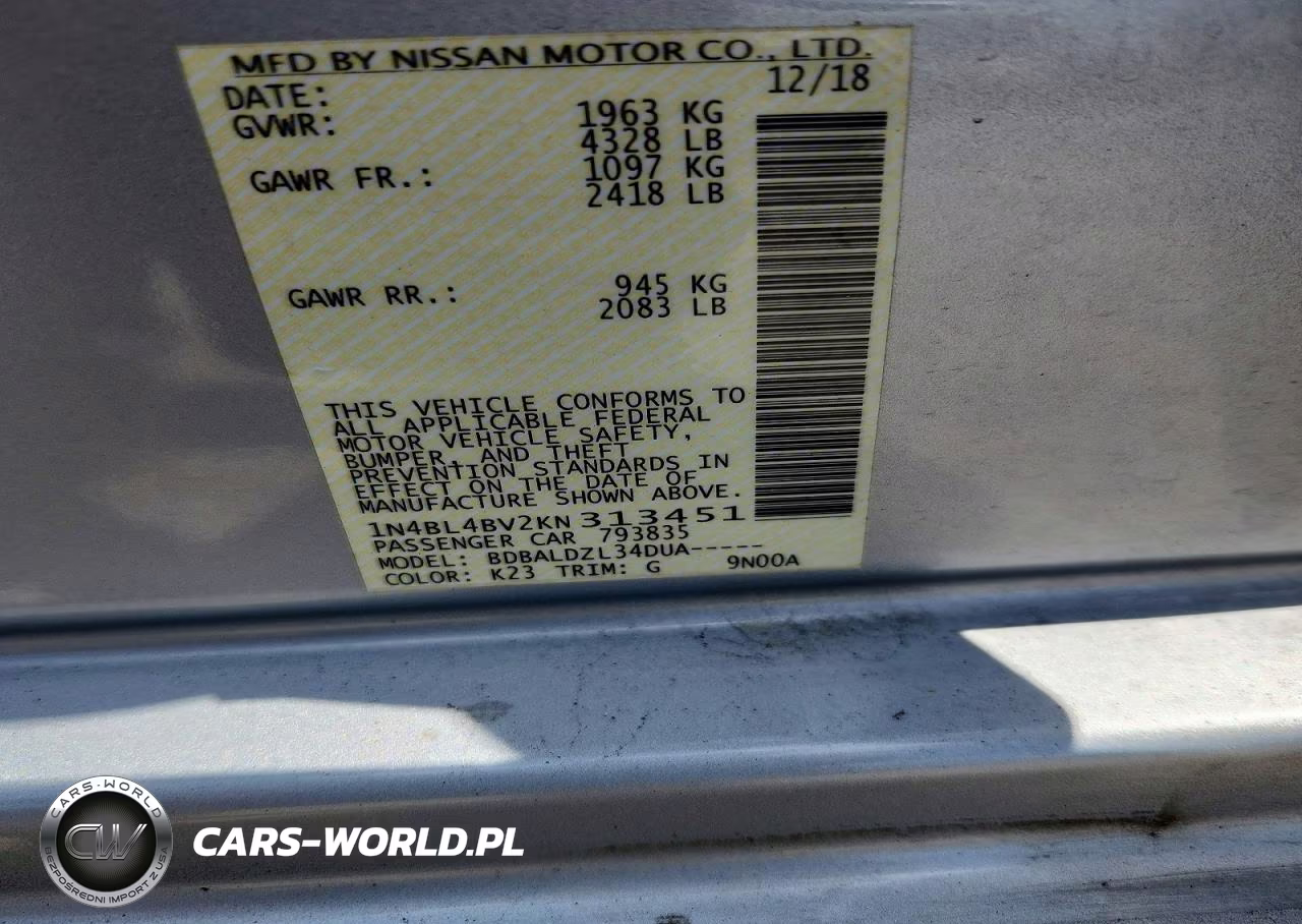 2019 Nissan Altima S VIN:1N4BL4BV2KN313451 - 12