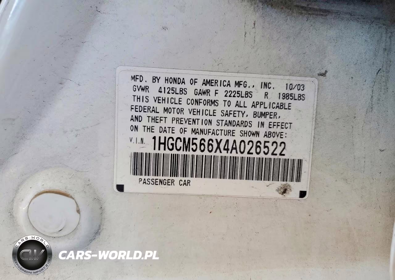2004 Honda Accord Ex VIN:1HGCM566X4A026522 - 13