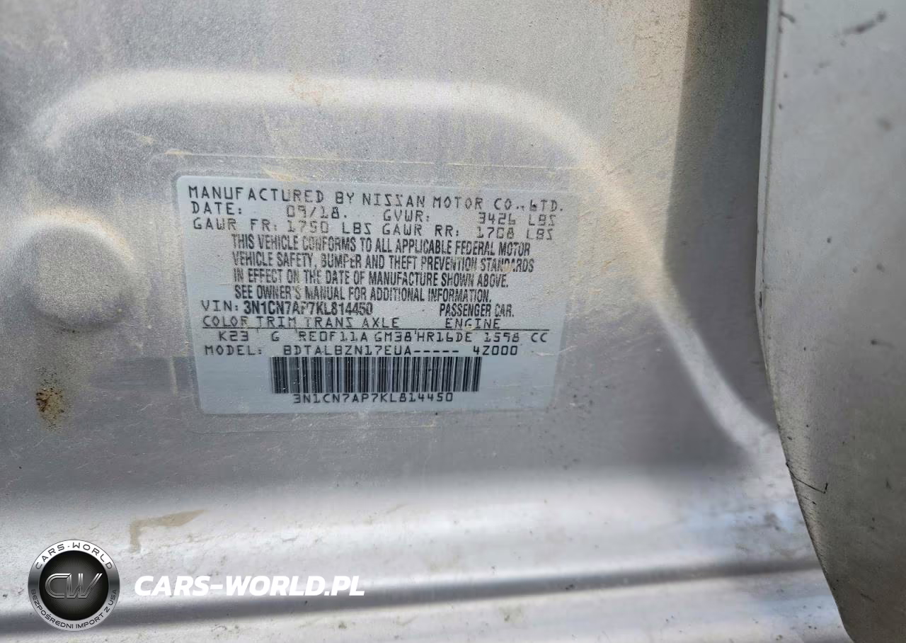 2019 Nissan Versa Sv VIN:3N1CN7AP7KL814450 - 12