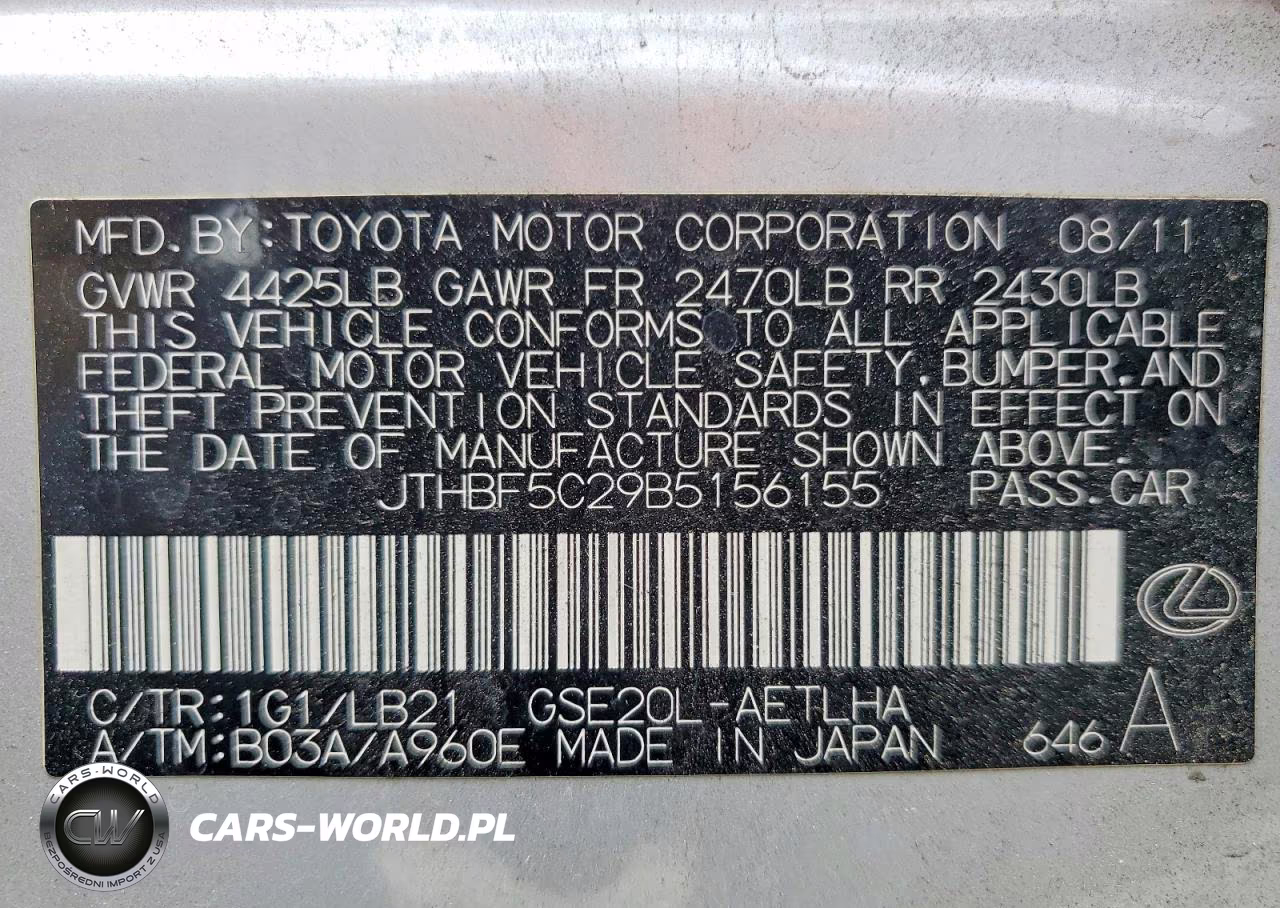 2011 Lexus Is 250 VIN:JTHBF5C29B5156155 - 13