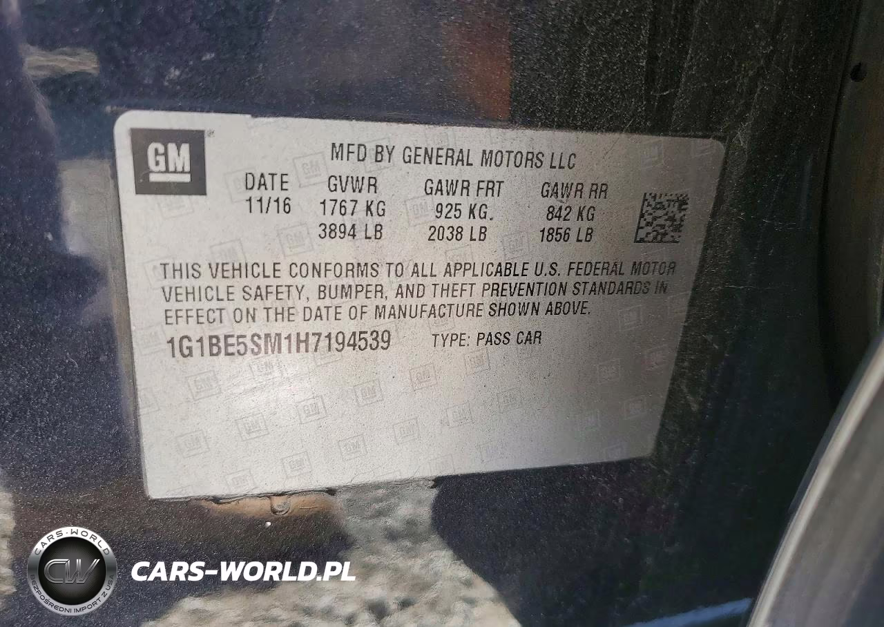 2017 Chevrolet Cruze Lt VIN:1G1BE5SM1H7194539 - 12