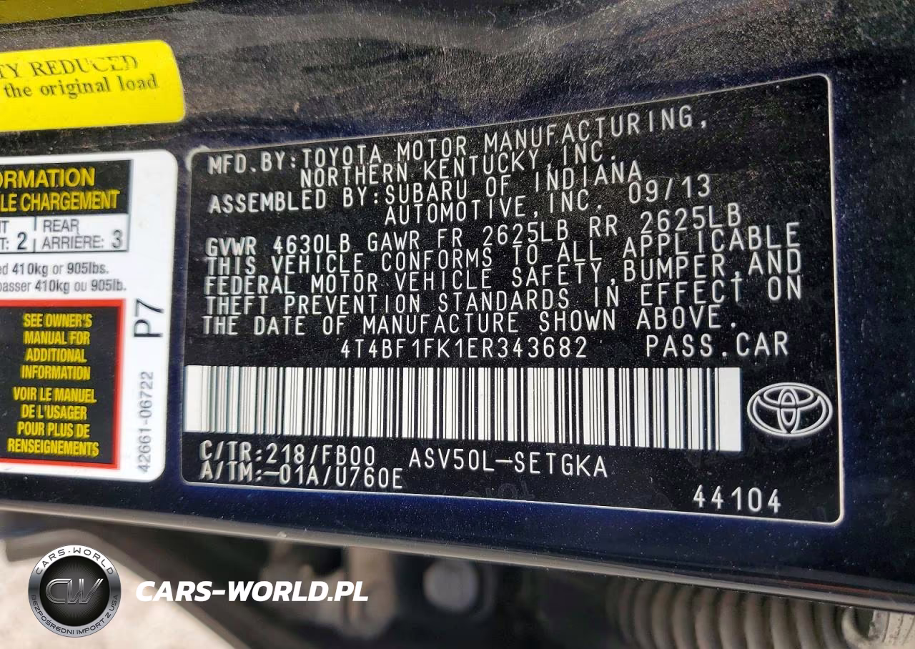 2014 Toyota Camry Xle VIN:4T4BF1FK1ER343682 - 12
