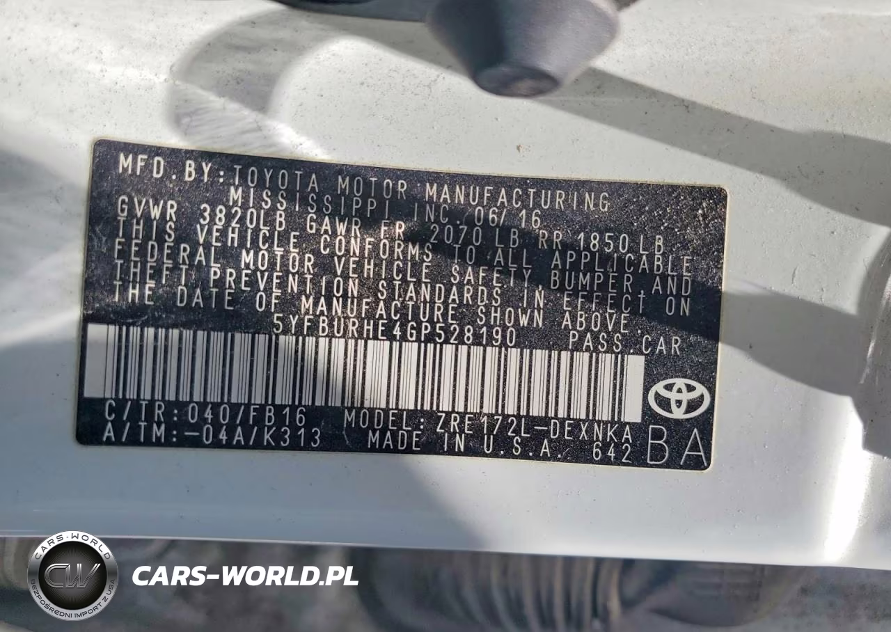 2016 Toyota Corolla Le VIN:5YFBURHE4GP528190 - 12