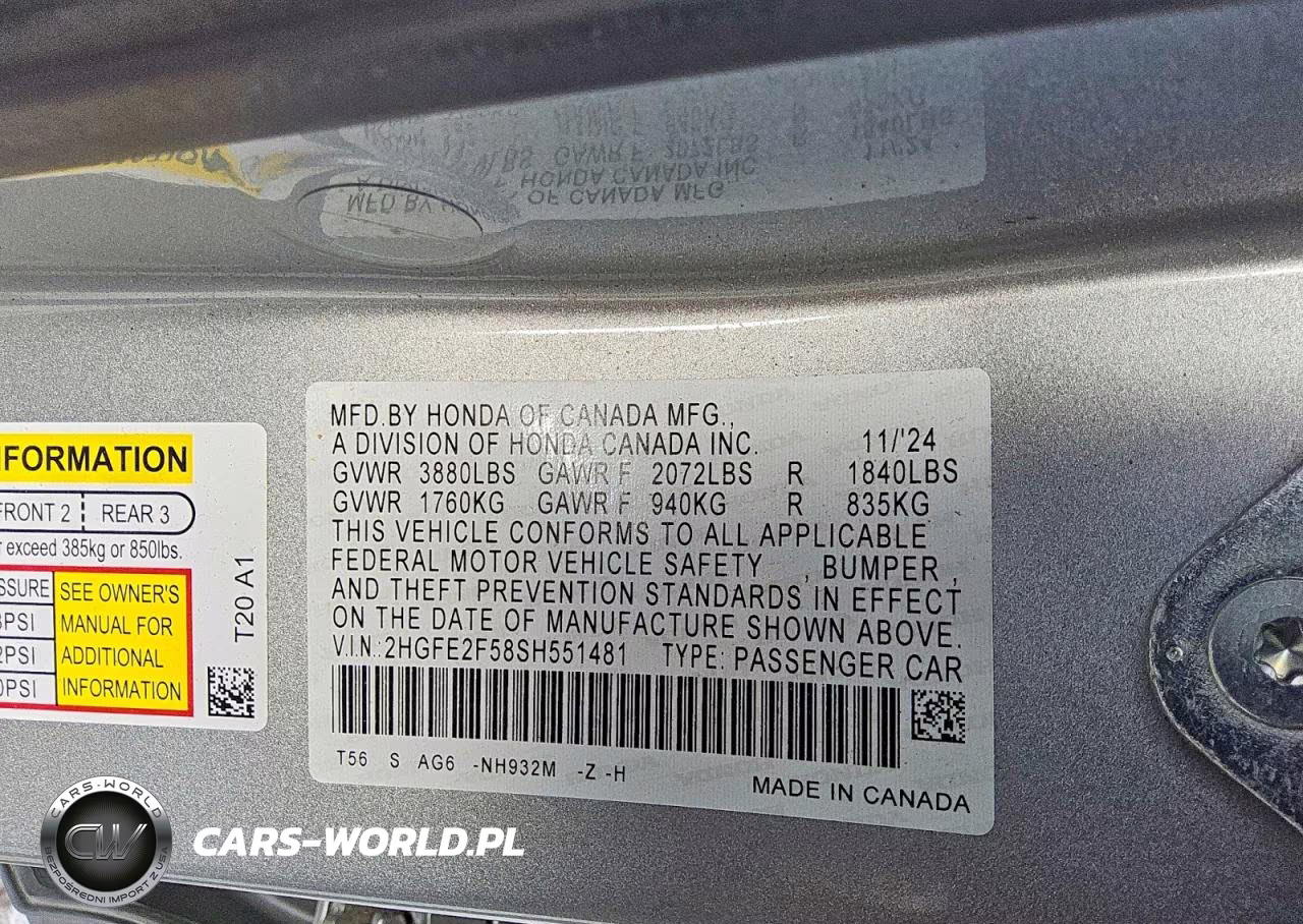 2025 Honda Civic Sport VIN:2HGFE2F58SH551481 - 12