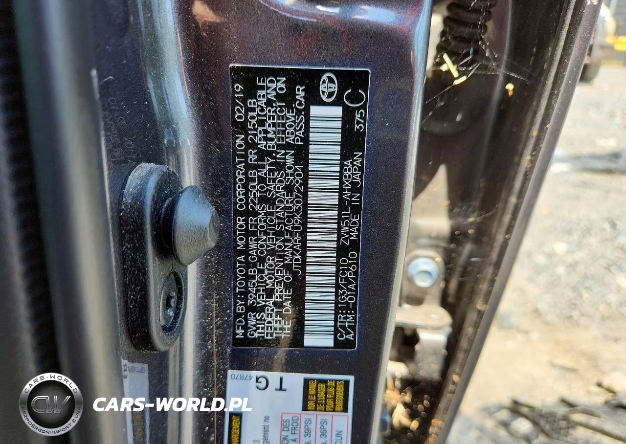 2019 Toyota Prius L Eco VIN:JTDKARFU9K3072904 - 12