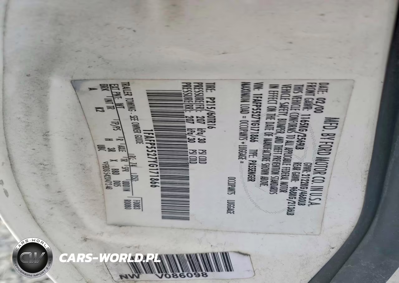 2000 Ford Taurus Ses VIN:1FAFP5527YG171866 - 12