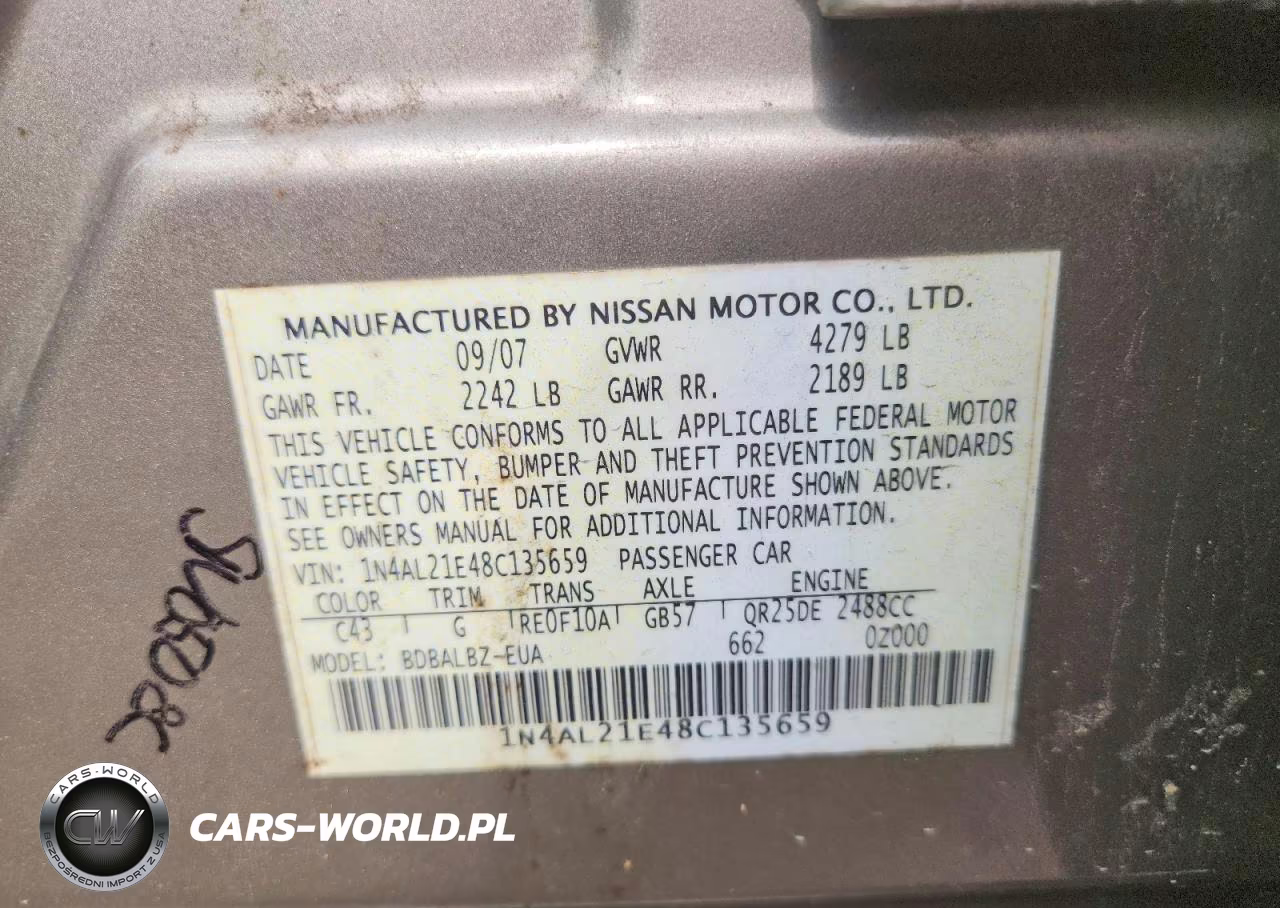 2008 Nissan Altima 2.5 VIN:1N4AL21E48C135659 - 12