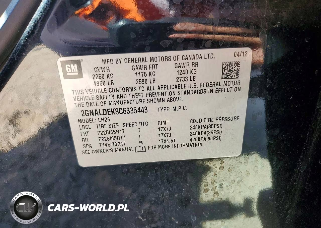 2012 Chevrolet Equinox Lt VIN:2GNALDEK8C6335443 - 13