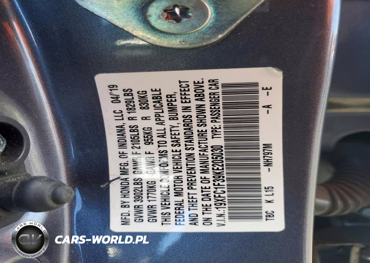 2019 Honda Civic Ex VIN:19XFC1F39KE205030 - 12