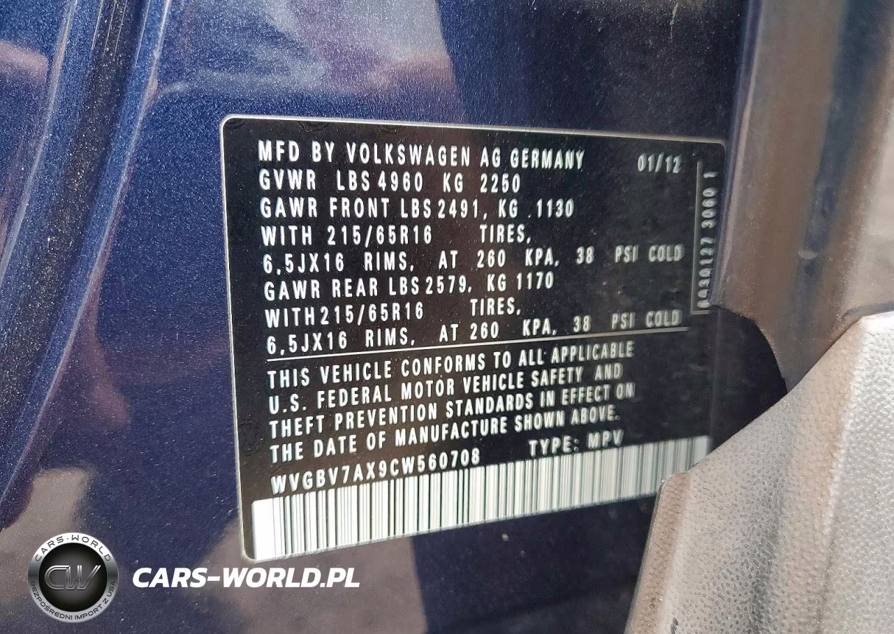 2012 Volkswagen Tiguan S VIN:WVGBV7AX9CW560708 - 13