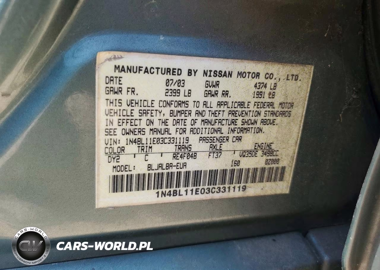 2003 Nissan Altima Se VIN:1N4BL11E03C331119 - 12