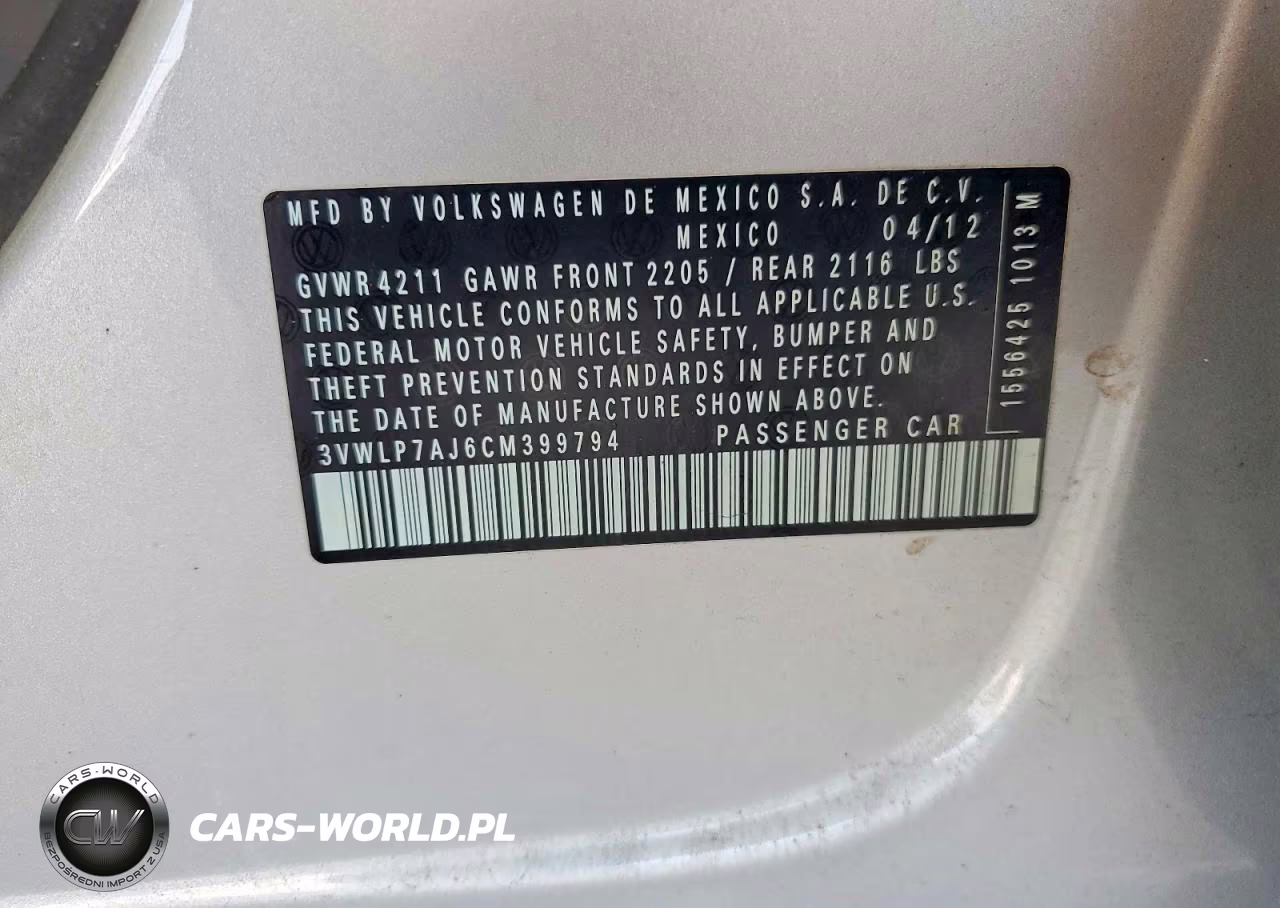 2012 Volkswagen Jetta VIN:3VWLP7AJ6CM399794 - 12