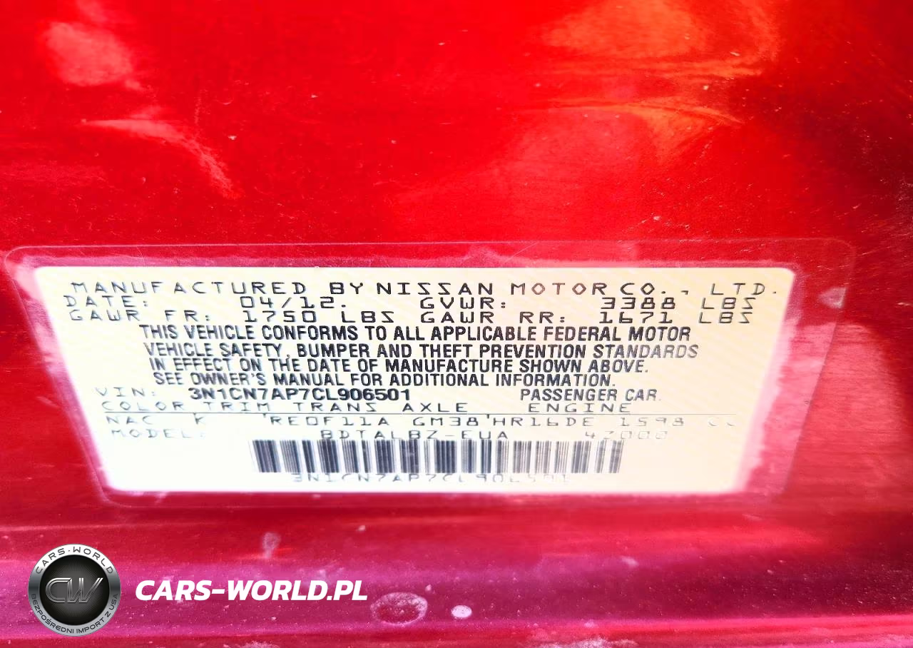 2012 Nissan Versa 1.6 S VIN:3N1CN7AP7CL906501 - 12
