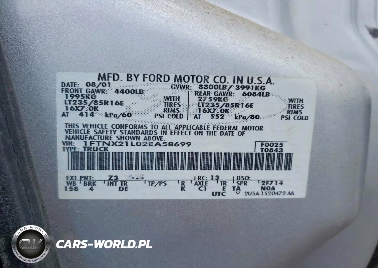 2002 Ford F250 Super Duty VIN:1FTNX21L02EA58699 - 12
