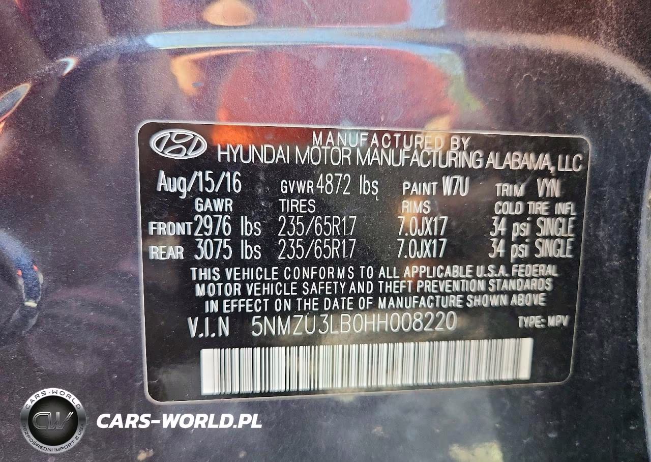 2017 Hyundai Santa Fe Sport 2.4L VIN:5NMZU3LB0HH008220 - 13