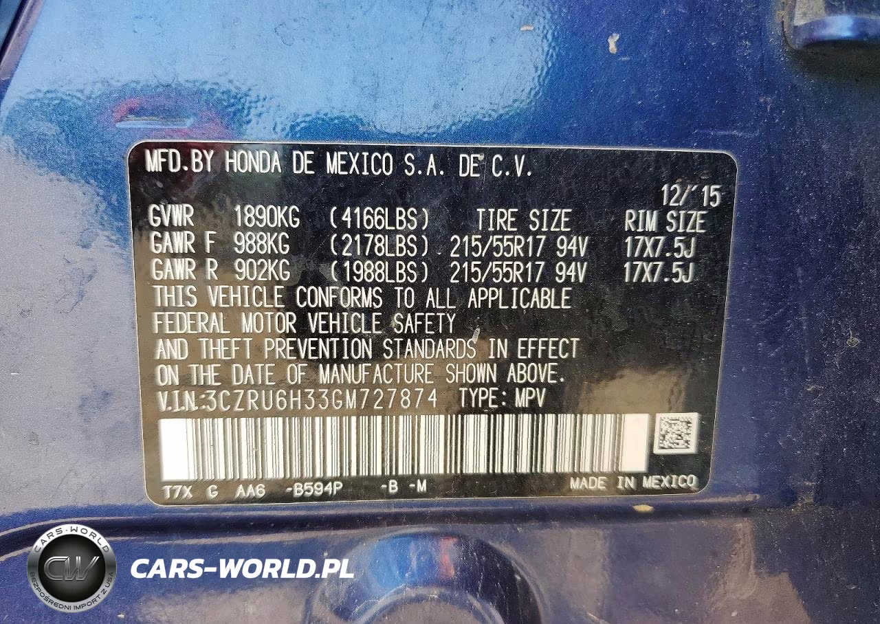 2016 Honda Hr-V Lx VIN:3CZRU6H33GM727874 - 13