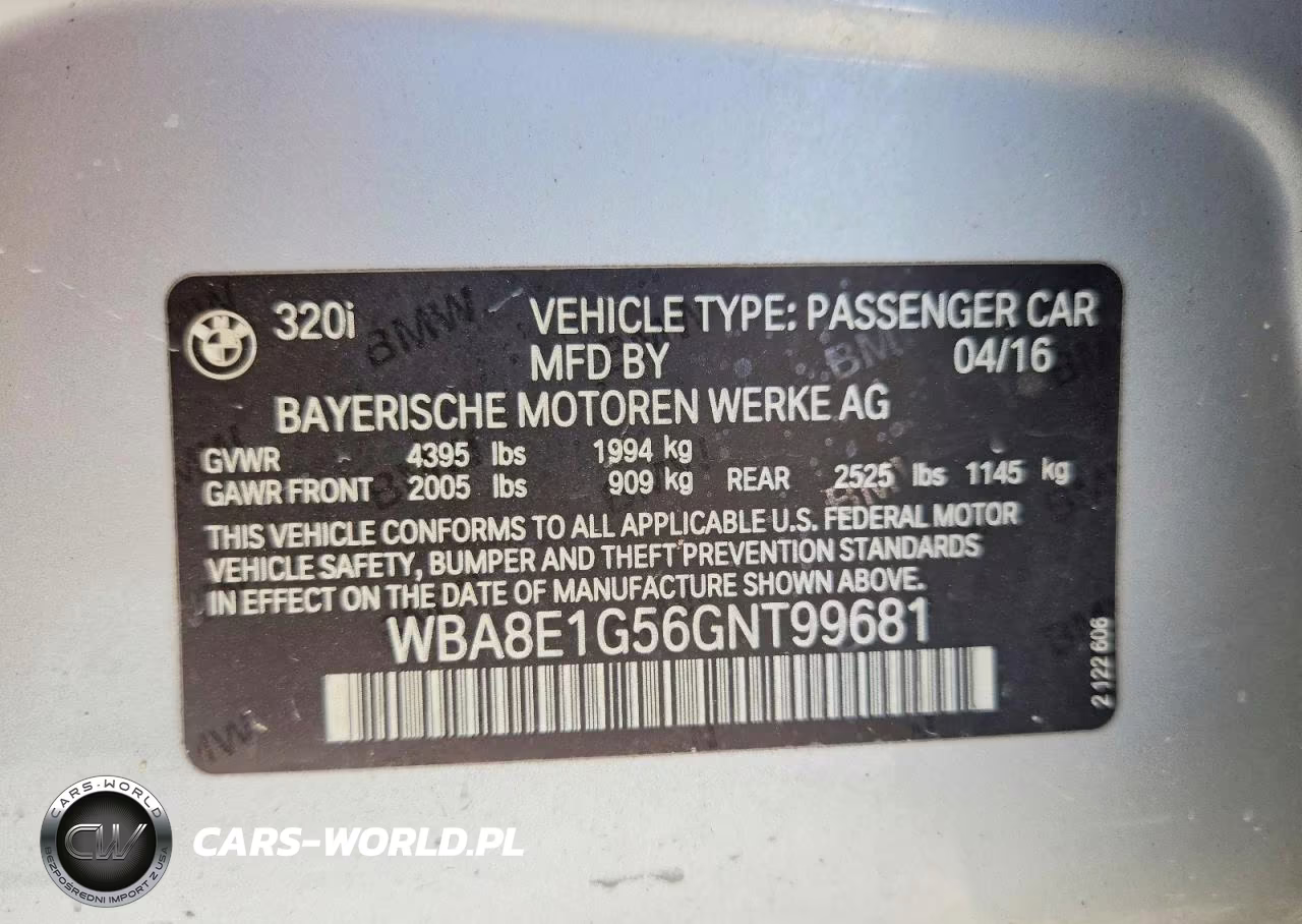 2016 BMW 320 I VIN:WBA8E1G56GNT99681 - 12