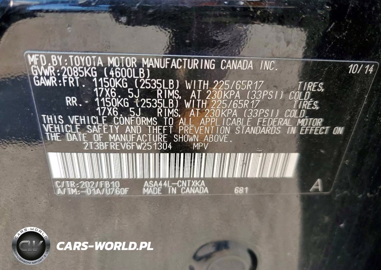 2015 Toyota Rav4 Le VIN:2T3BFREV6FW251304 - 13
