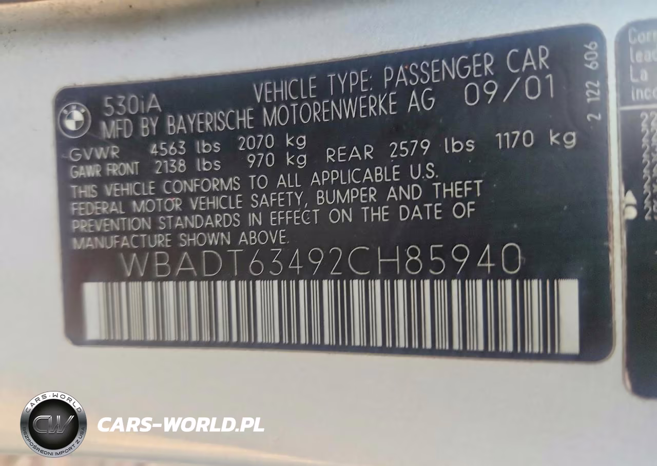 2002 BMW 530 I Automatic VIN:WBADT63492CH85940 - 12