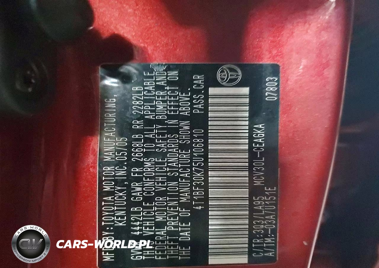 2005 Toyota Camry Xle V6 VIN:4T1BF30K75U106810 - 12