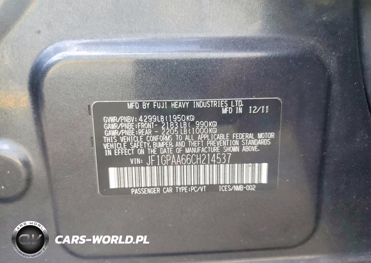 2012 Subaru Impreza VIN:JF1GPAA66CH214537 - 12