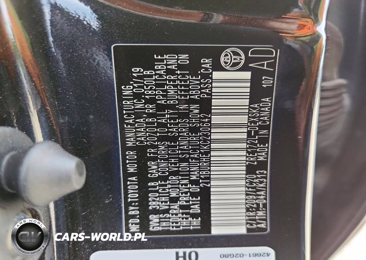 2019 Toyota Corolla Se VIN:2T1BURHE1KC230642 - 12