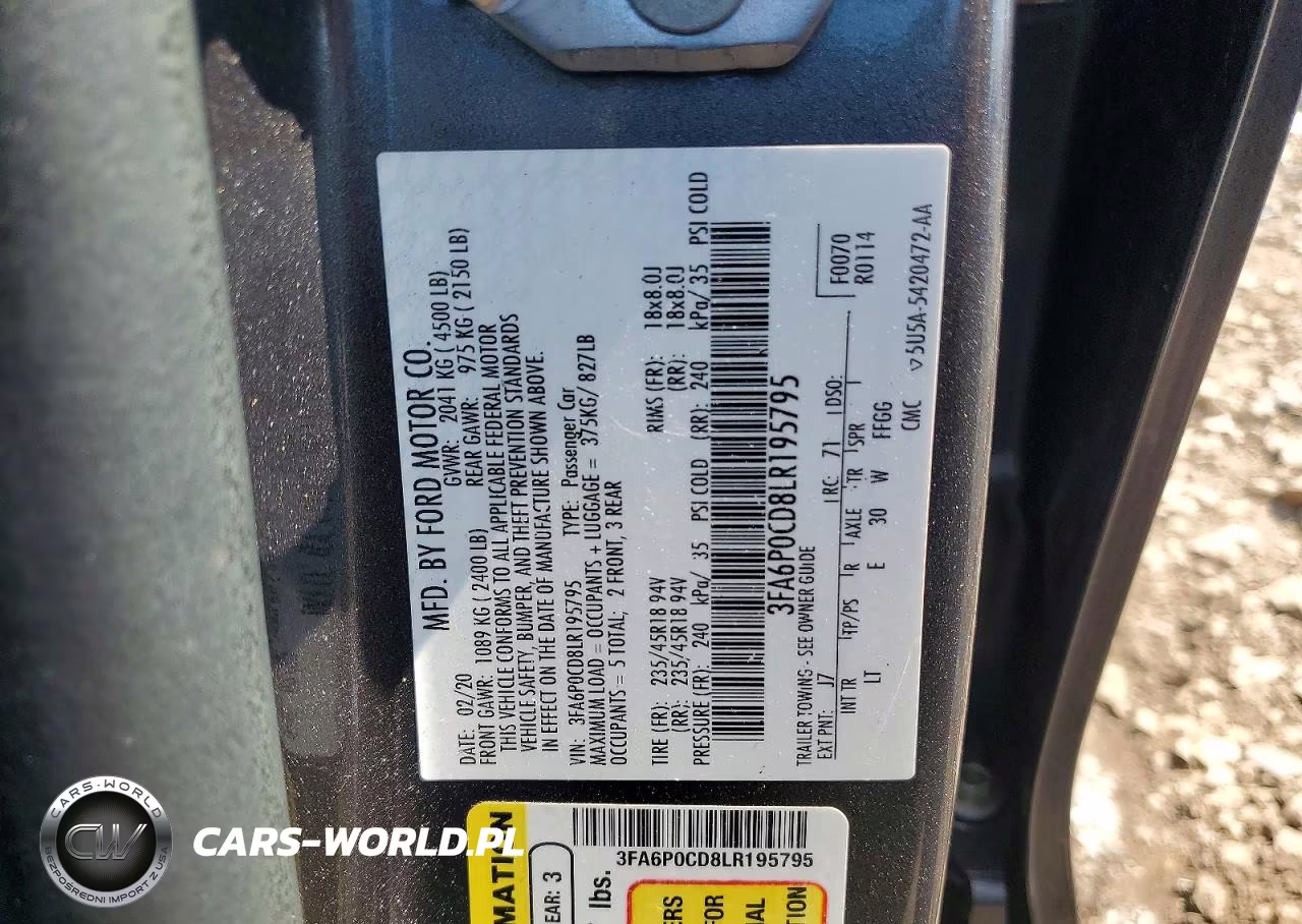 2020 Ford Fusion Sel VIN:3FA6P0CD8LR195795 - 12